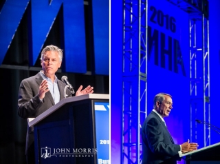 House Speaker John Boehner and Ambassador Jon Hunstman speaking on stage during a conference