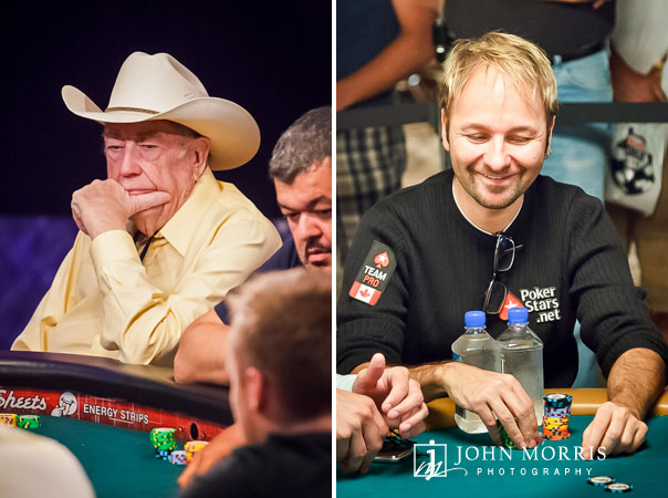 Poker legends Doyle Brunson and Daniel Negreanu seated at poker tables during the World Series of Poker in Las Vegas