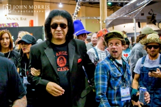 Gene Simmons is recognized by a shocked fan walking the aisles of the SIA Snowsports Show is Las Vegas.