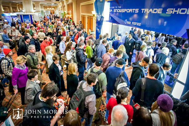 Eager attendees stream into the exhibit hall at Mandalay Bay for the SIA Snowsports Trade Show in Las Vegas.