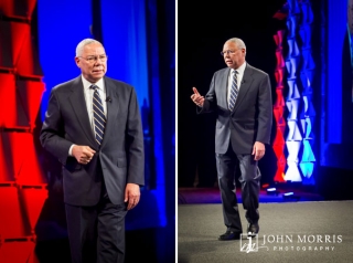 General Colin Powell, on stage, addressing a financial conference
