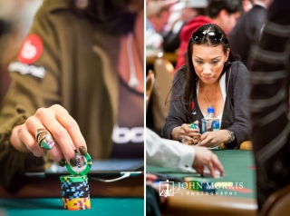 Event Photography and Female poker star, Evelyn Ng, contemplating her options at a poker table during the World Series of Poker in Las Vegas